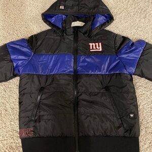 The Wild Collective New York Giants Women's Hooded Puffer Jacket Size M